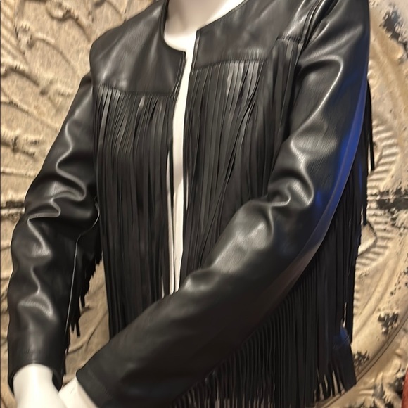 Adore Black Fringe Leather Jacket - Picture 16 of 16